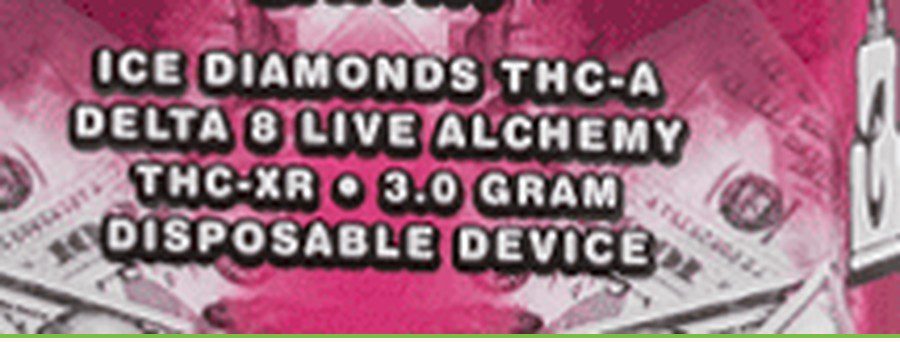 Cake 3G package label listing ice diamonds THC-A, Delta 8 and THC-XR